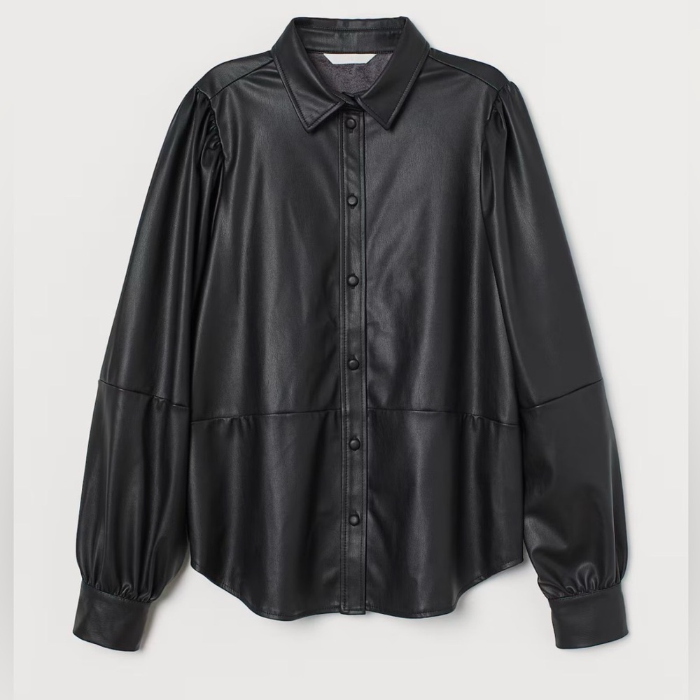 H&M Black Faux Leather Button-Up Shirt